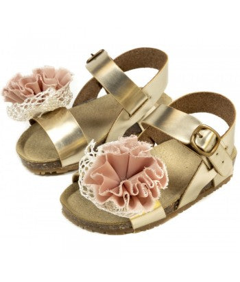 Babywalker Gold Leather Baptism Slippers with Anatomical Sole for Girls