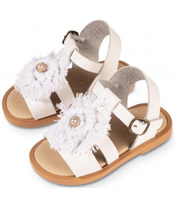 Babywalker GR0102 White Leather Sandal with Boho Handmade Decoration