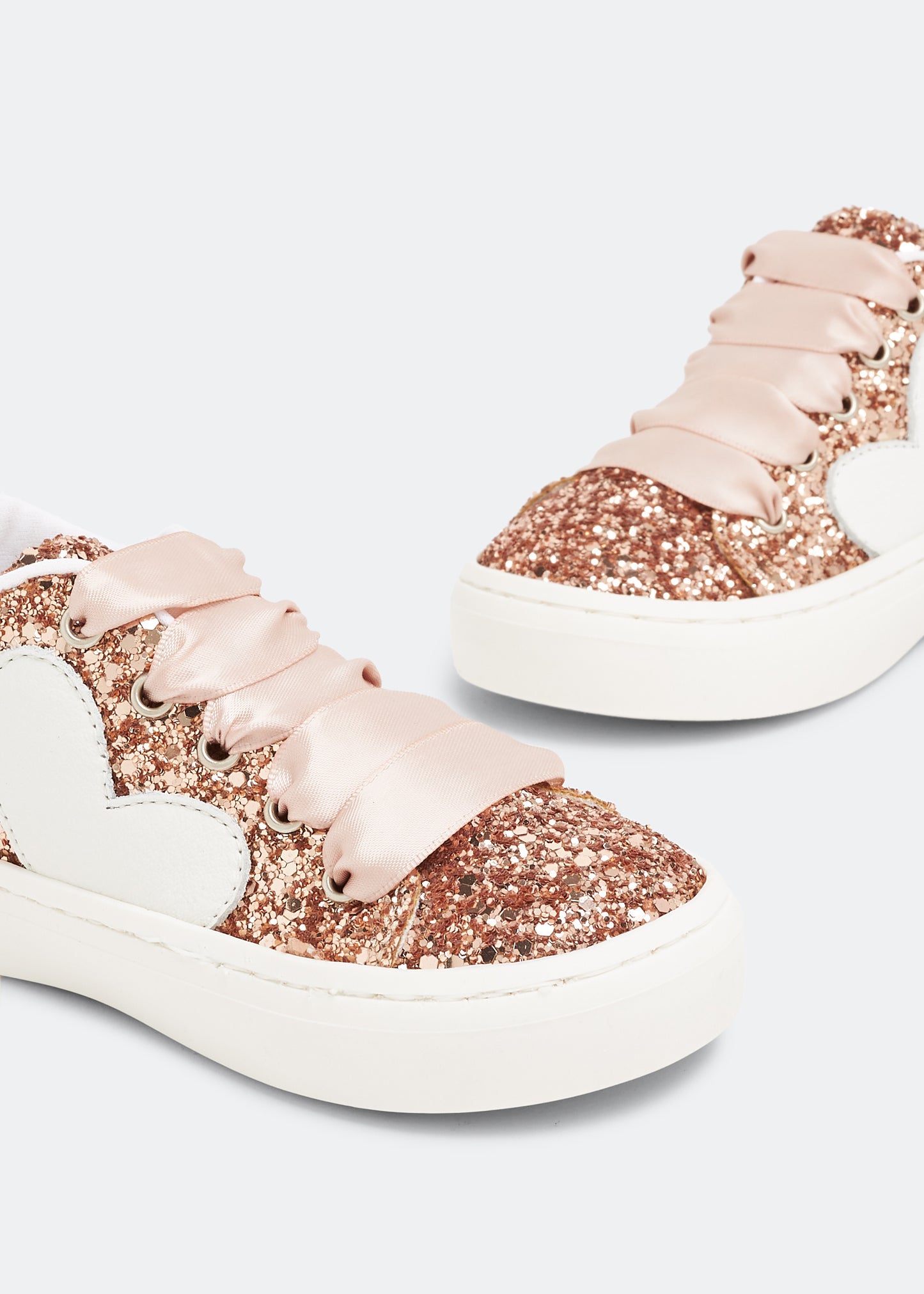Babywalker Girls' Pink Glitter Lace-Up Sneakers with Heart Detail - Stylish & Comfy