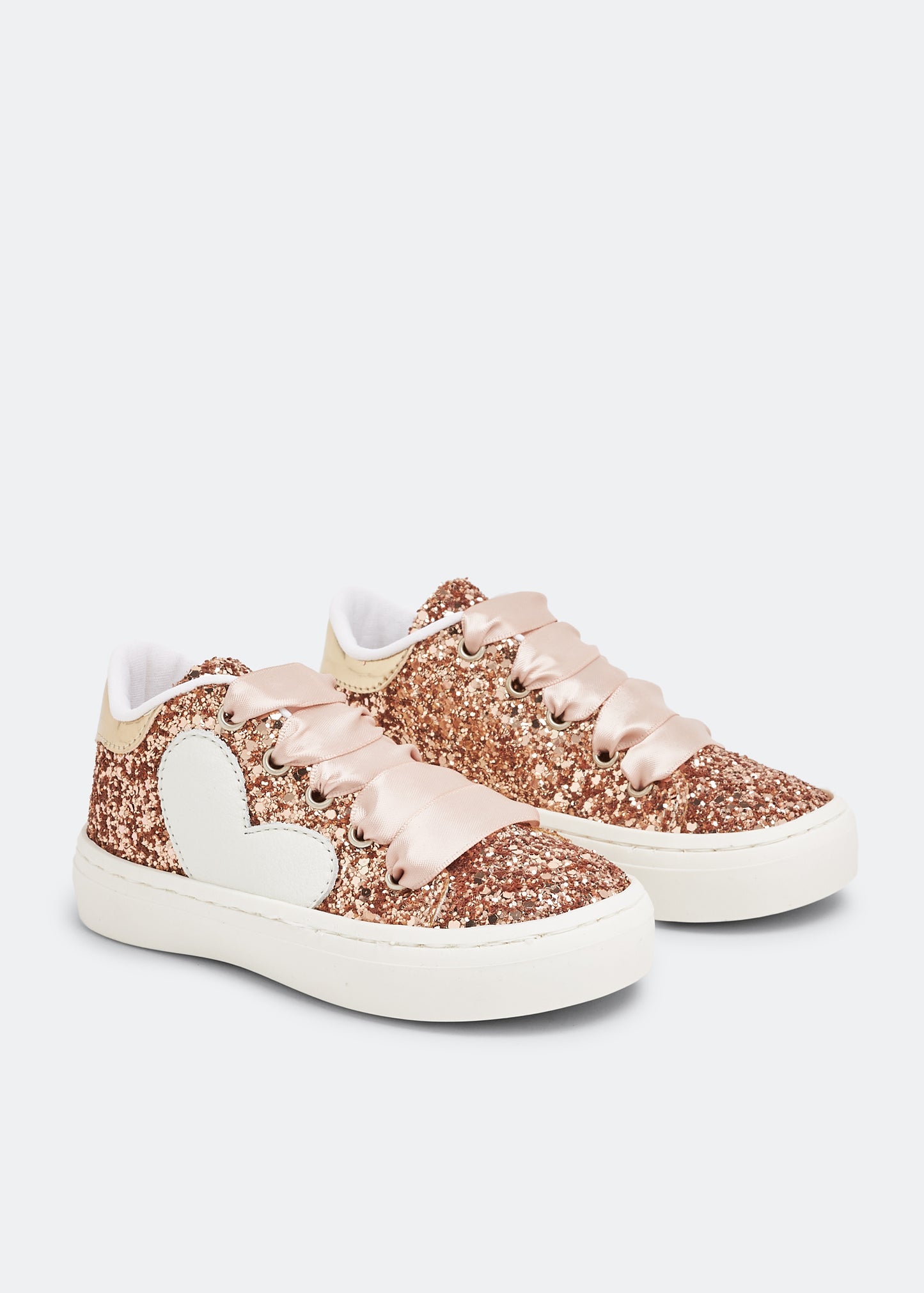 Babywalker Girls' Pink Glitter Lace-Up Sneakers with Heart Detail - Stylish & Comfy