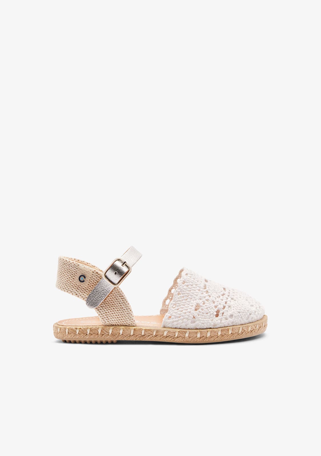 White Crochet Buckle Girls' Espadrilles – Elegant Summer Comfort Shoes