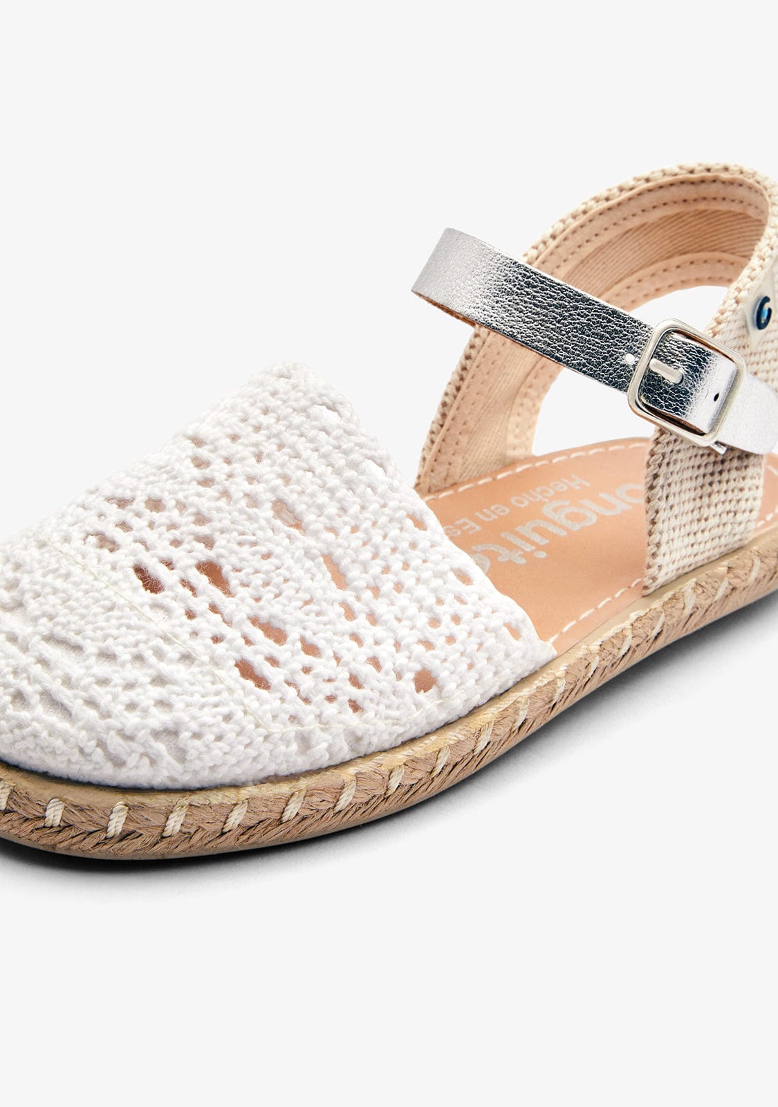 White Crochet Buckle Girls' Espadrilles – Elegant Summer Comfort Shoes