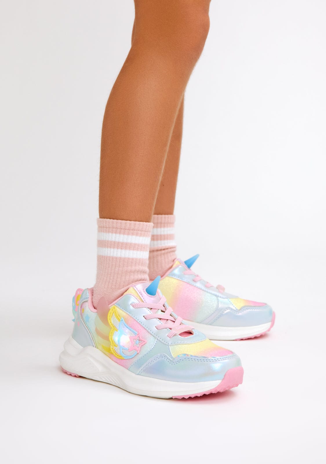 Unicorn Multicolour Light-Up Sneakers with Sparkly Wings for Girls