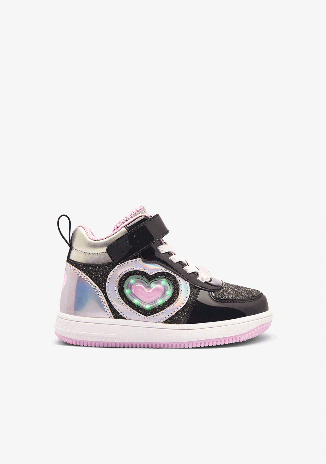 Black High Light Sneakers for Girls – Light-Up Fun, Comfortable Slip-On
