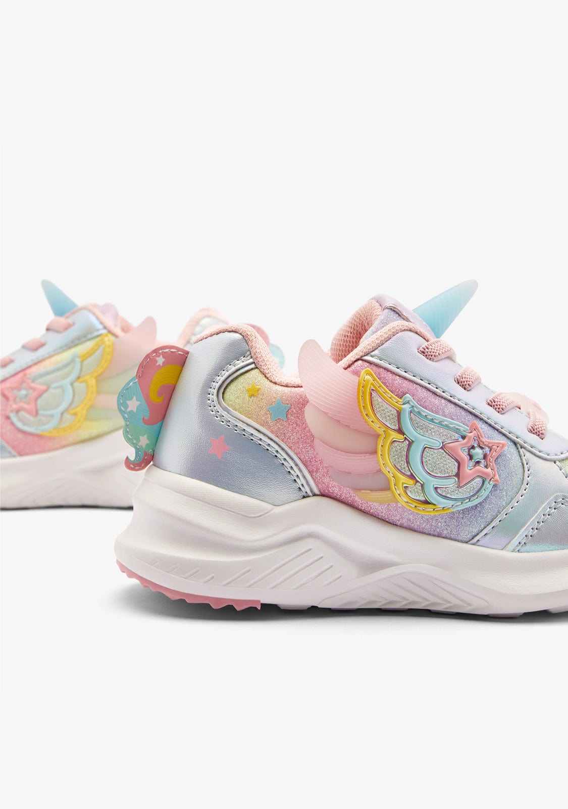 Unicorn Multicolour Light-Up Sneakers with Sparkly Wings for Girls