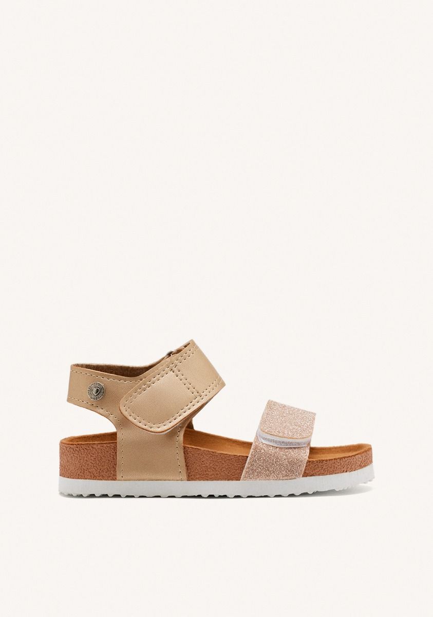 Golden Glitter Bio Sole Flip-Flops for Kids with Adjustable Straps