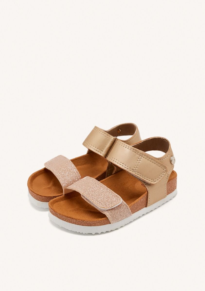 Golden Glitter Bio Sole Flip-Flops for Kids with Adjustable Straps