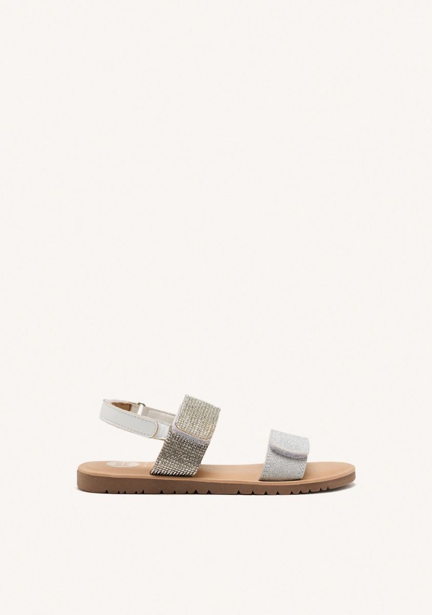 Gioseppo Ludington Silver Leather Shine Sandals for Kids, Toddler Girls