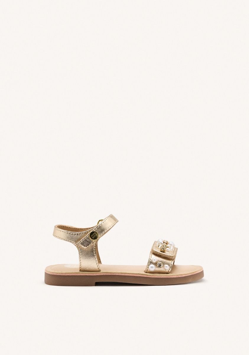 Gioseppo Girls' Leopard Pearl Leather Sandals with Adjustable Straps