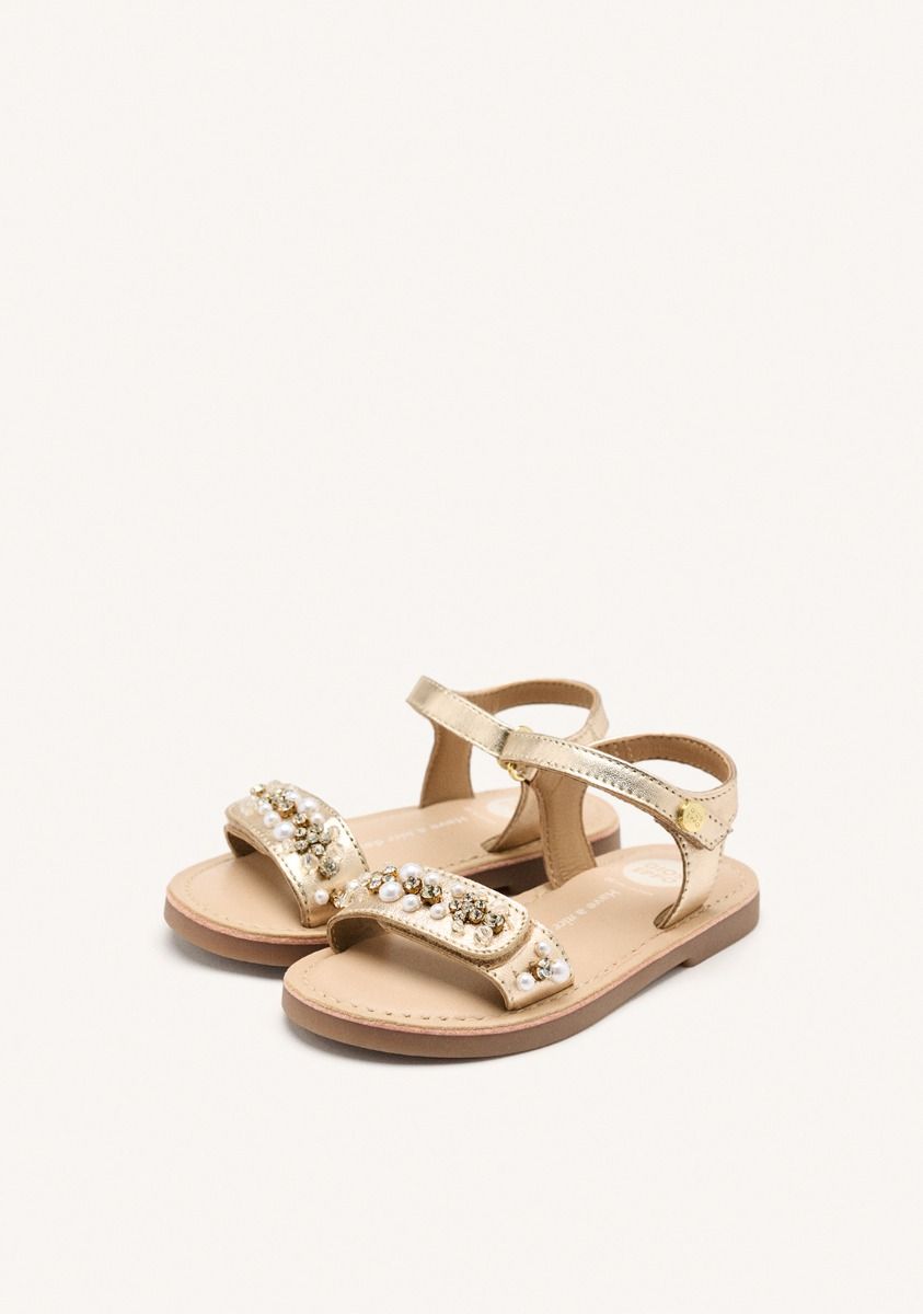 Gioseppo Girls' Leopard Pearl Leather Sandals with Adjustable Straps