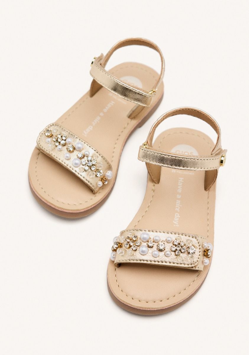 Gioseppo Girls' Leopard Pearl Leather Sandals with Adjustable Straps