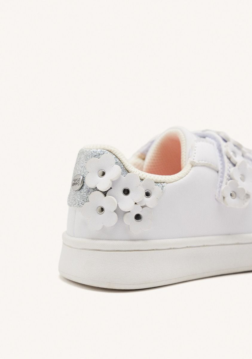 Gioseppo Fairchild White Flower Sneakers for Girls with Memory Foam Insole