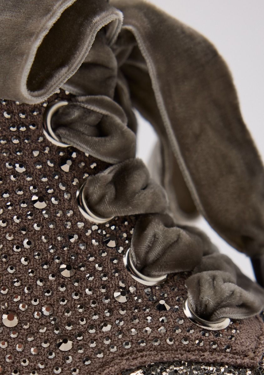 Finchley Taupe Glitter Rhinestone Boots with Velvet Laces & Track Sole