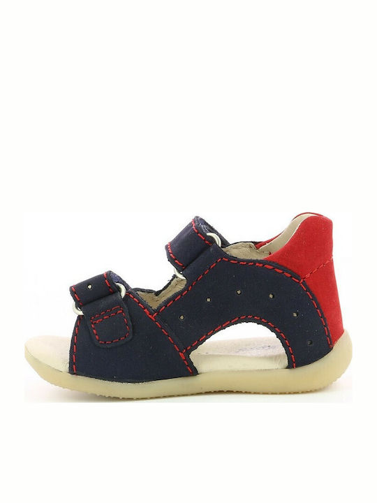 Kickers Kids' Blue Anatomical Leather Sandals with Easy Velcro Closure