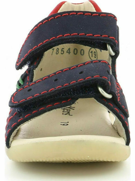 Kickers Kids' Blue Anatomical Leather Sandals with Easy Velcro Closure