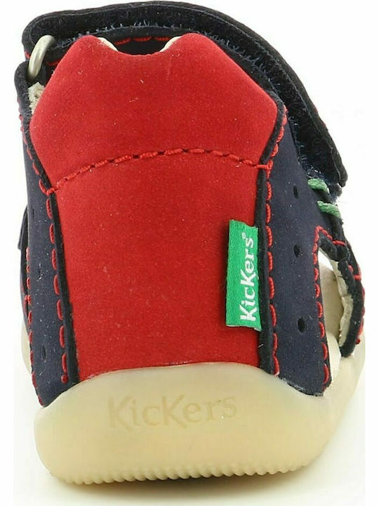 Kickers Kids' Blue Anatomical Leather Sandals with Easy Velcro Closure