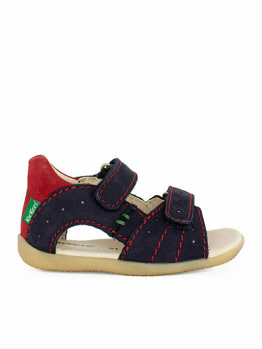 Kickers Kids' Blue Anatomical Leather Sandals with Easy Velcro Closure