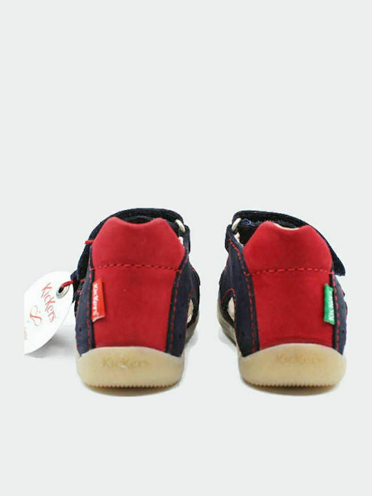 Kickers Kids' Blue Anatomical Leather Sandals with Easy Velcro Closure