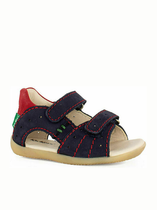 Kickers Kids' Blue Anatomical Leather Sandals with Easy Velcro Closure
