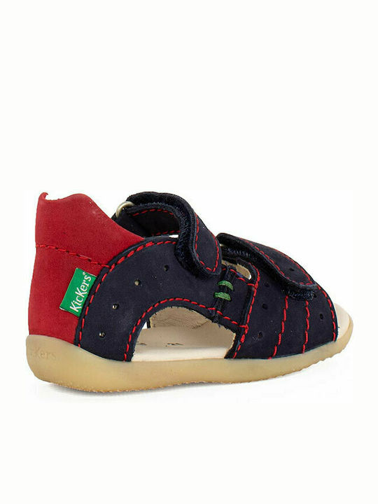 Kickers Kids' Blue Anatomical Leather Sandals with Easy Velcro Closure