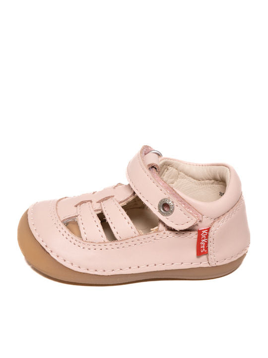 Kickers Sushy Girls' Pink Leather Strap Sandals with Velcro Closure