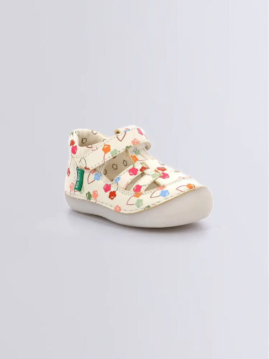 Kickers Kids' Sushy Anatomic White Leather Sandals with Hook-and-Loop Closure