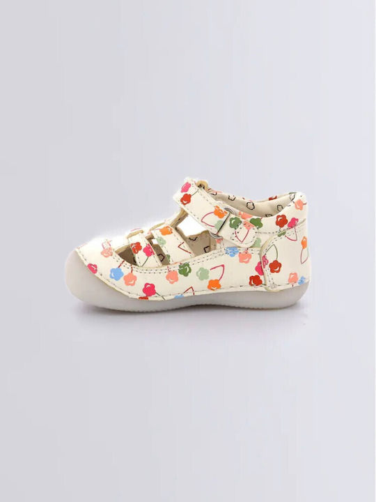 Kickers Kids' Sushy Anatomic White Leather Sandals with Hook-and-Loop Closure