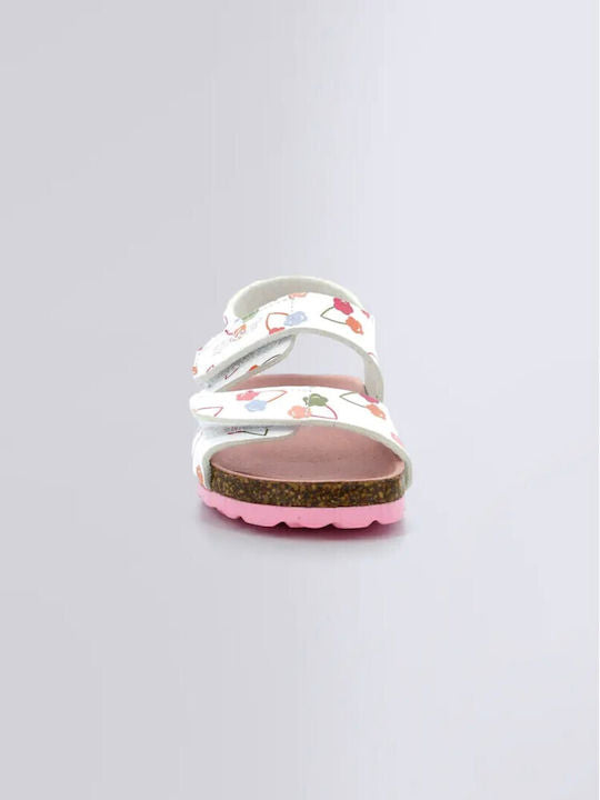 Kickers Kids White Anatomical Leather Sandals with Velcro Closure, Sizes 30-33