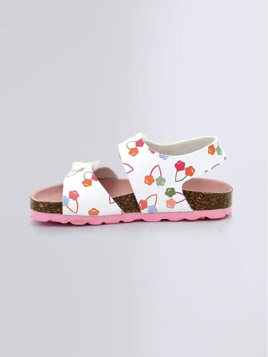 Kickers Kids White Anatomical Leather Sandals with Velcro Closure, Sizes 30-33