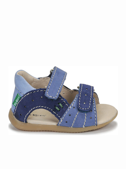 Kickers Kids Anatomical Blue Leather Sandals with Velcro Closure - 785401-10-53