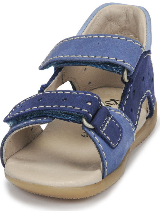Kickers Kids Anatomical Blue Leather Sandals with Velcro Closure - 785401-10-53