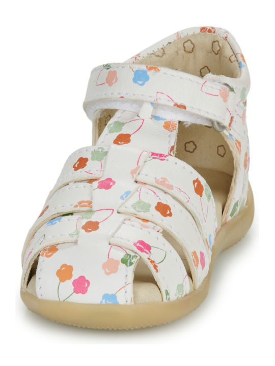 Kickers Bigflo-2 White Anatomic Kids Sandals for First Steps, Velcro Closure