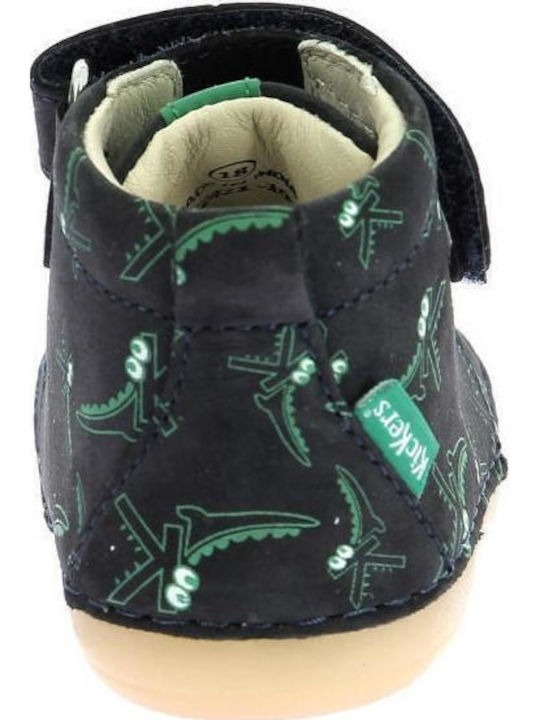 Kickers Anatomical Leather Kids Boots with Velcro Closure, Blue, Comfortable, Durable