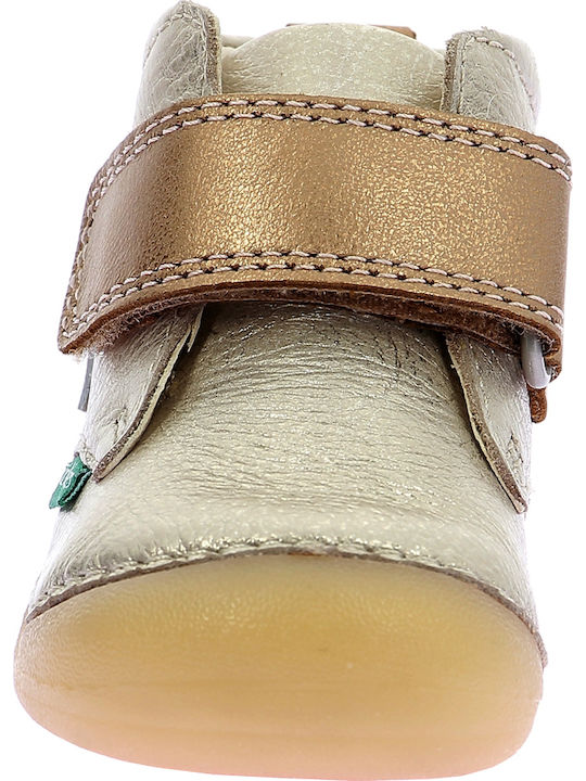 Kickers Sabio Beige Leather girls first steps Boots 961547 -10-113