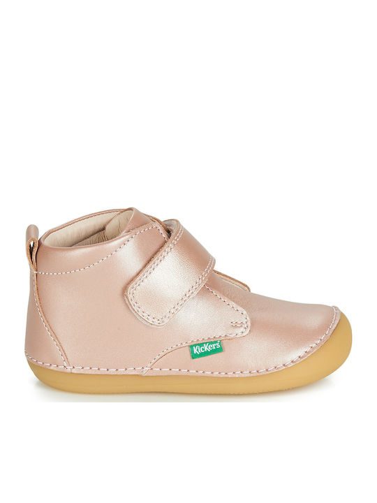 Kickers Sabio Anatomical Leather Kids' Velcro Boots Pink for Toddlers