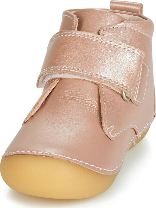 Kickers Sabio Anatomical Leather Kids' Velcro Boots Pink for Toddlers