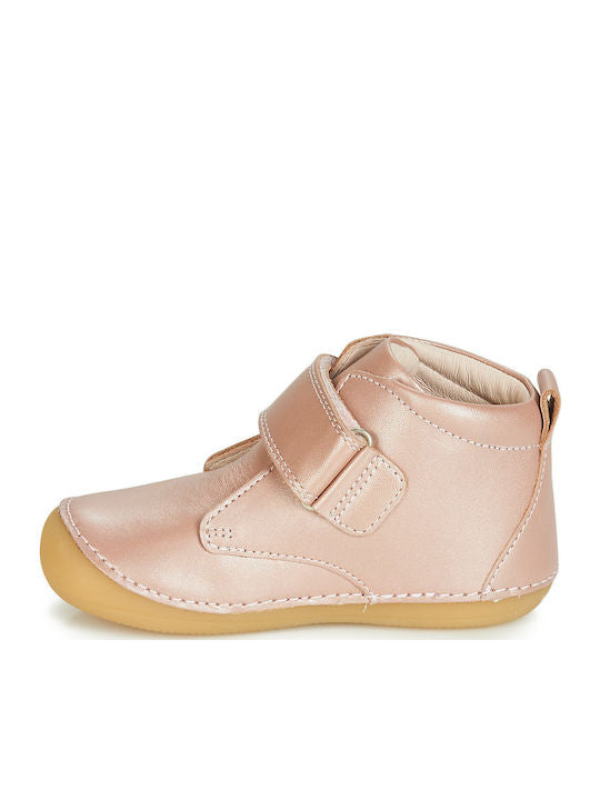 Kickers Sabio Anatomical Leather Kids' Velcro Boots Pink for Toddlers