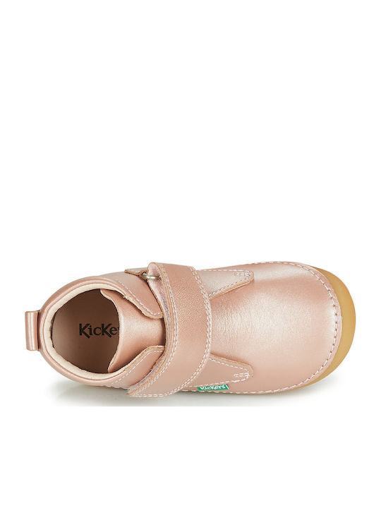 Kickers Sabio Anatomical Leather Kids' Velcro Boots Pink for Toddlers
