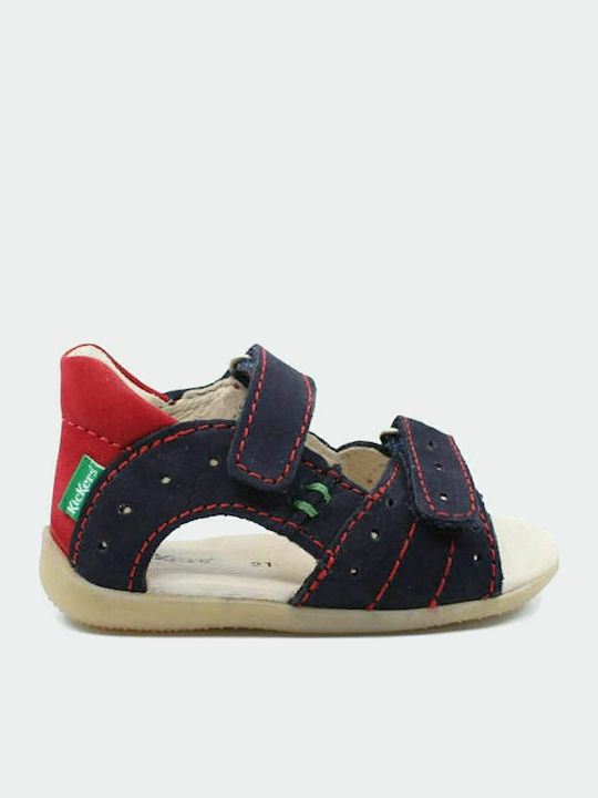 Kickers Kids' Blue Anatomical Leather Sandals with Easy Velcro Closure