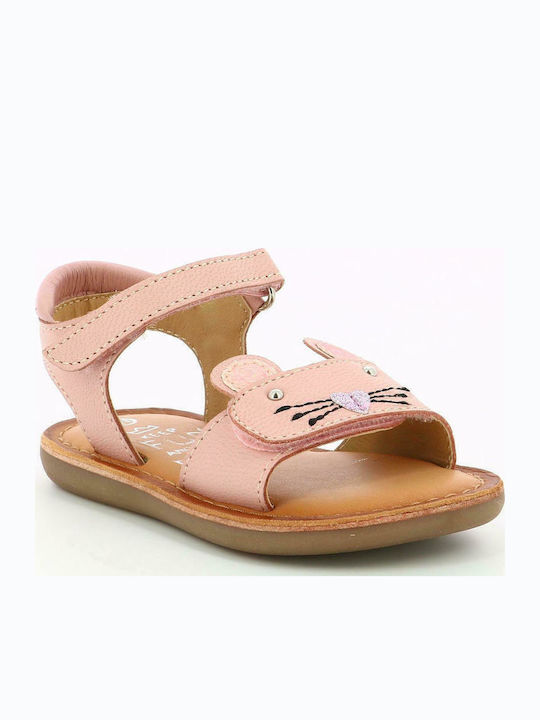Mod8 Girls' Pink Leather Summer Sandals with Velcro Closure for Kids