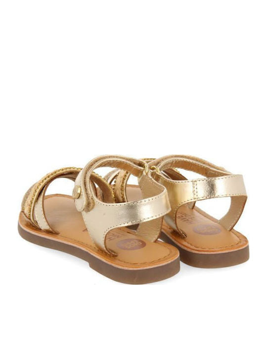 Gioseppo Girls' Gold Leather Rhinestone Sandals with Adjustable Velcro Strap