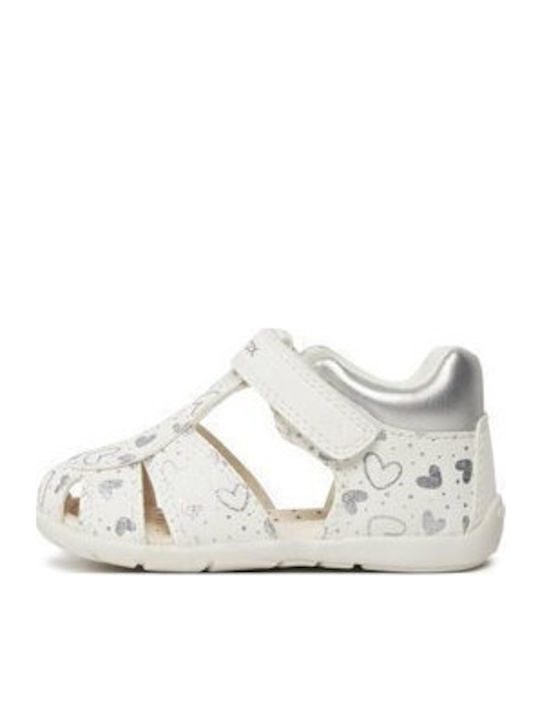 Geox Kids' Elthan Breathable White Sandals with Velcro Closure - B451QC054AJC0007