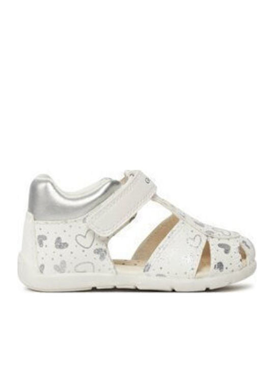 Geox Kids' Elthan Breathable White Sandals with Velcro Closure - B451QC054AJC0007