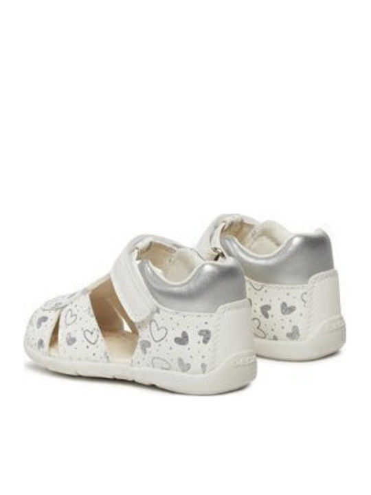 Geox Kids' Elthan Breathable White Sandals with Velcro Closure - B451QC054AJC0007
