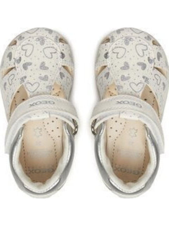 Geox Kids' Elthan Breathable White Sandals with Velcro Closure - B451QC054AJC0007