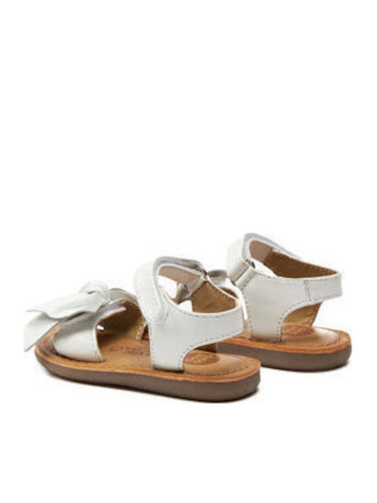 Gioseppo Girls' White Leather Velcro Sandals with Bow, Model 71202