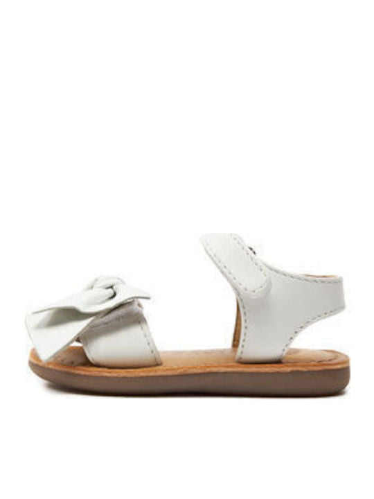 Gioseppo Girls' White Leather Velcro Sandals with Bow, Model 71202