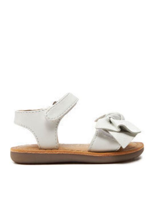 Gioseppo Girls' White Leather Velcro Sandals with Bow, Model 71202