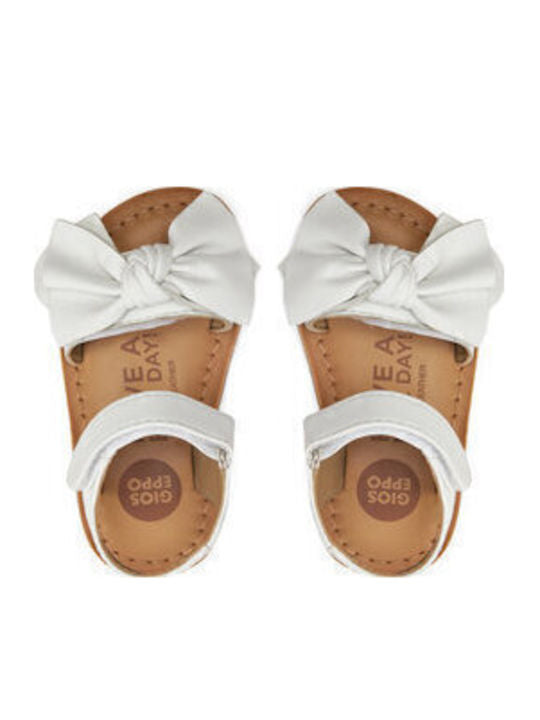 Gioseppo Girls' White Leather Velcro Sandals with Bow, Model 71202