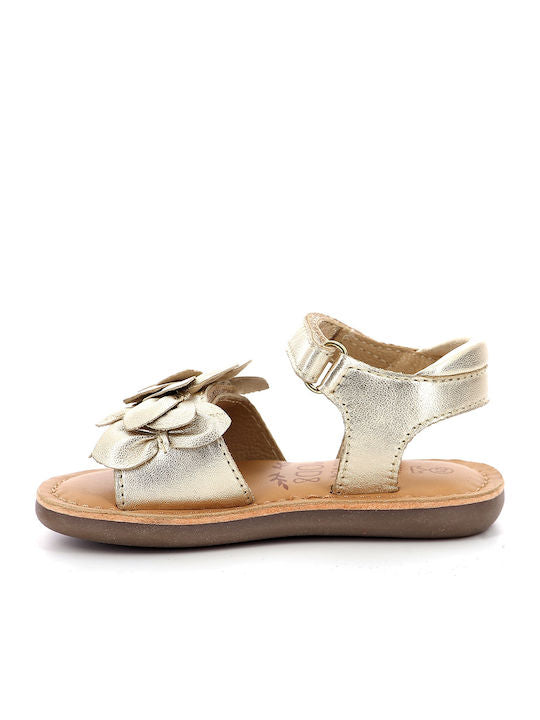 Mod8 Kids Cloknot Gold Sandals with Flower Detail, Lightweight, Velcro Closure